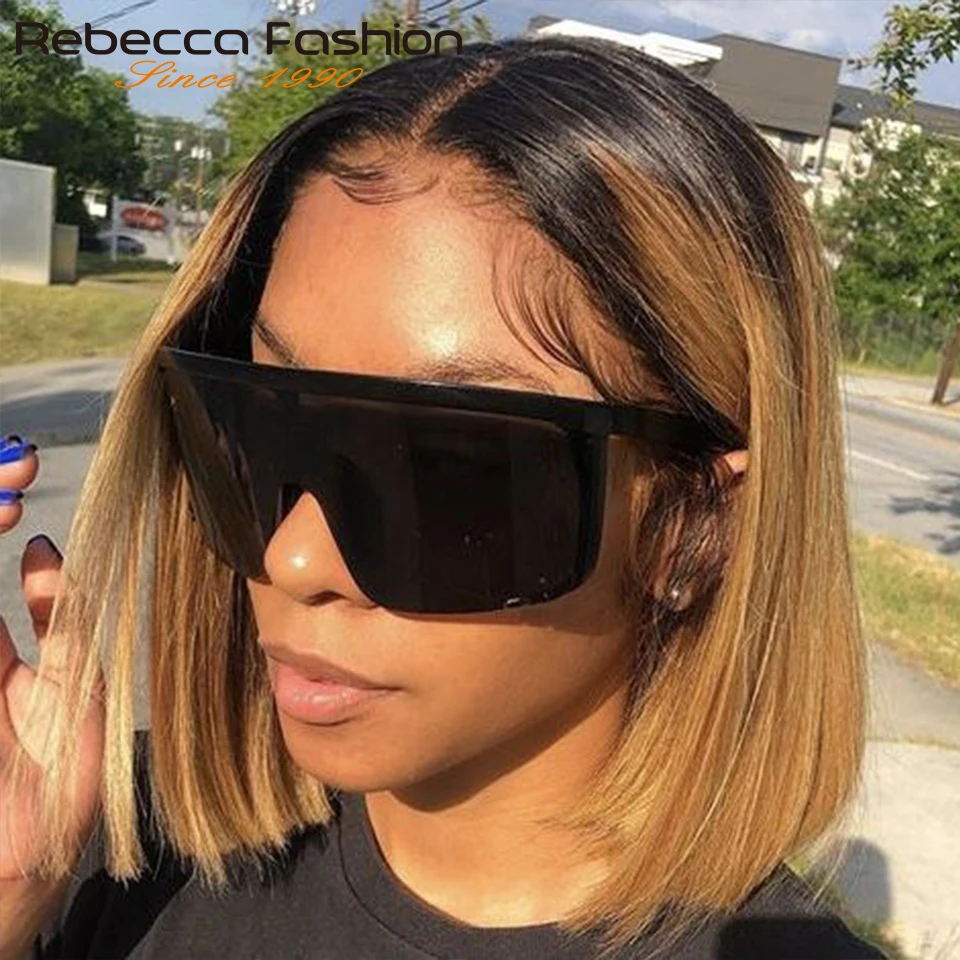 Rebecca-Straight HD Transparente Lace Bob Wig, Lace Front Brasileiro, Perucas de Cabelo Humano, Preto, Cor 27 #, T