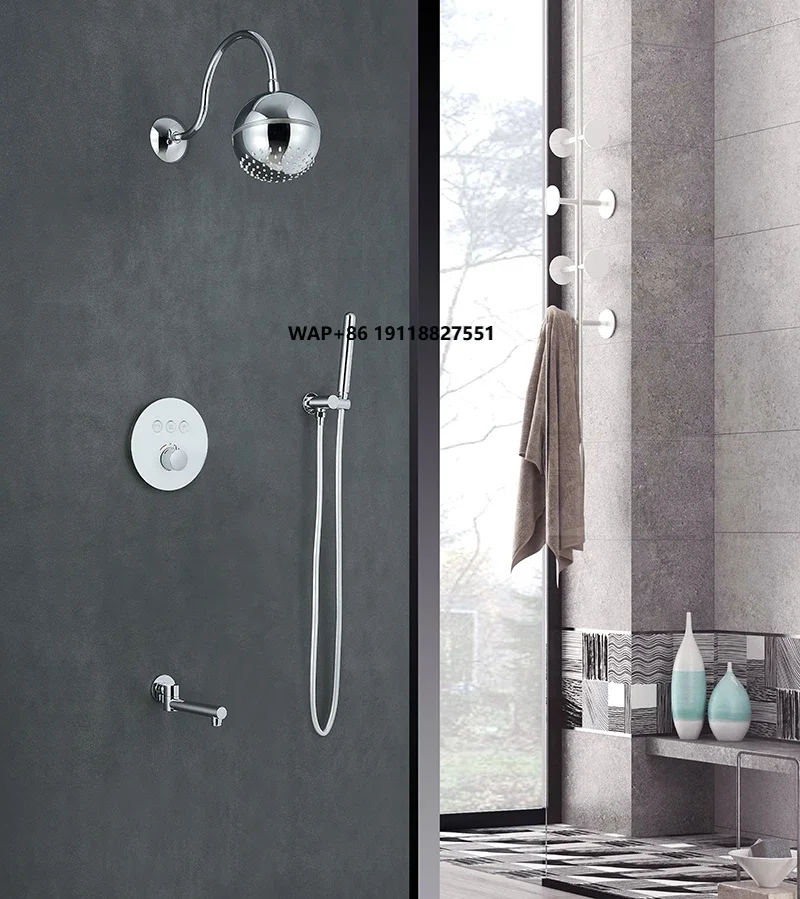 

New Design LED Light Ball Shape Round Shower Head 3 Function Thermostatic Wall Mounted Concealed Rain Shower Set