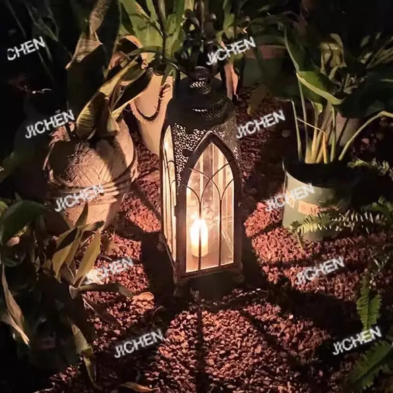 

Antique Moroccan Ornate Metal Hurricane Lantern Rustic Candle Holder Brass Iron and Glass