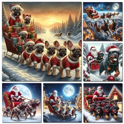New Diamond Art Painting Cross Stitch Kit dog sledding Santa Claus Moon 5D DIY Full Diamond Mosaic Embroidery Christmas Gift
