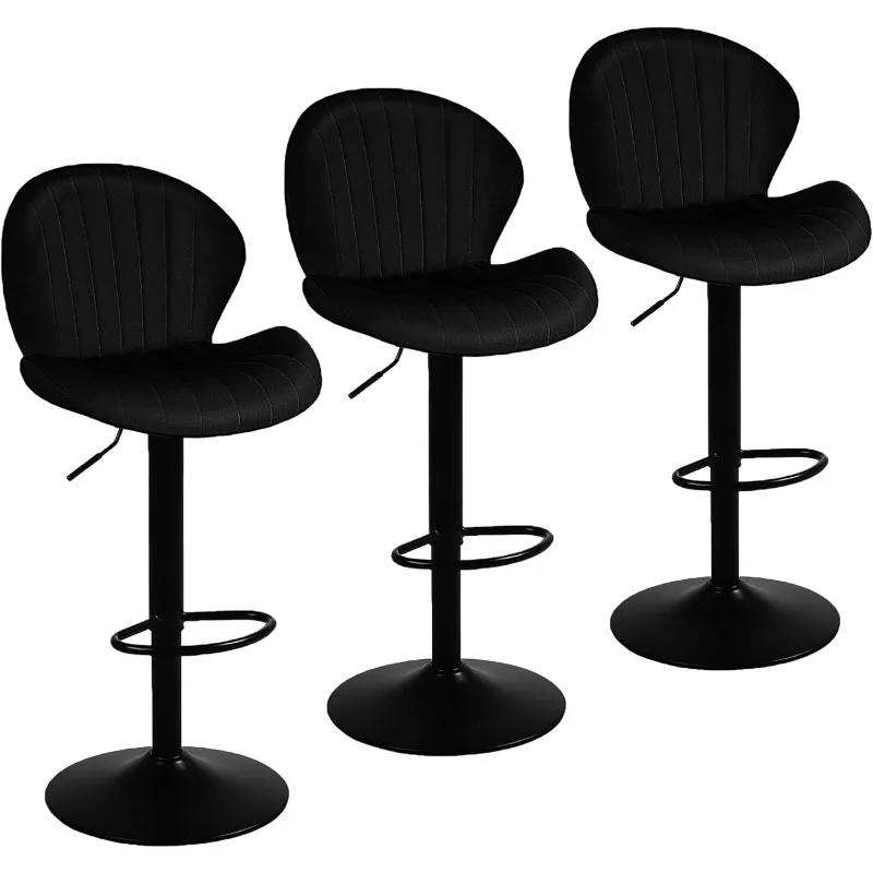 

Modern Bar Stools Set of 3, Velvet Height Adjustable Swivel Barstools, Armless Kitchen Island Counter Chairs with Back