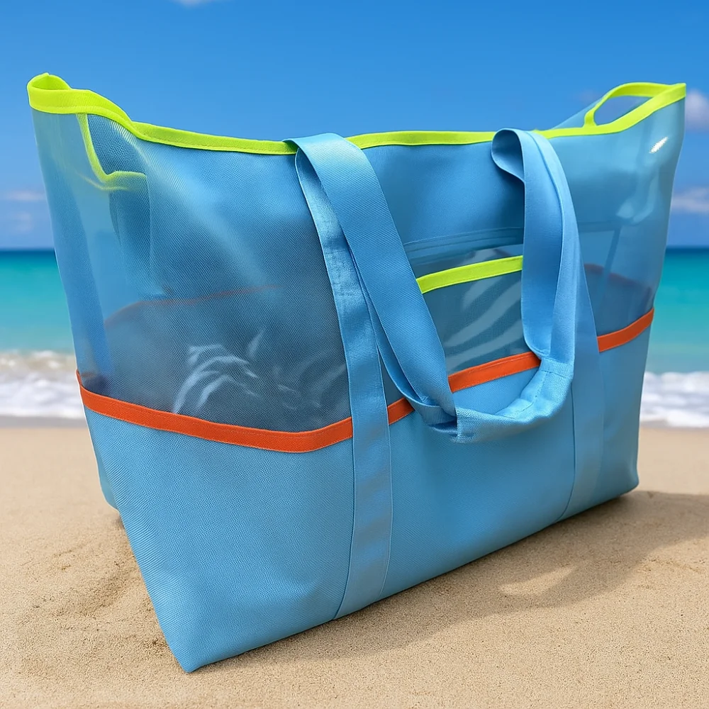 

Нейлоновая сетчатая пляжная сумка с несколькими карманами, большая вместительная портативная сумка для плавания, дышащий складной дорожный органайзер для туалетных принадлежностей, уличный