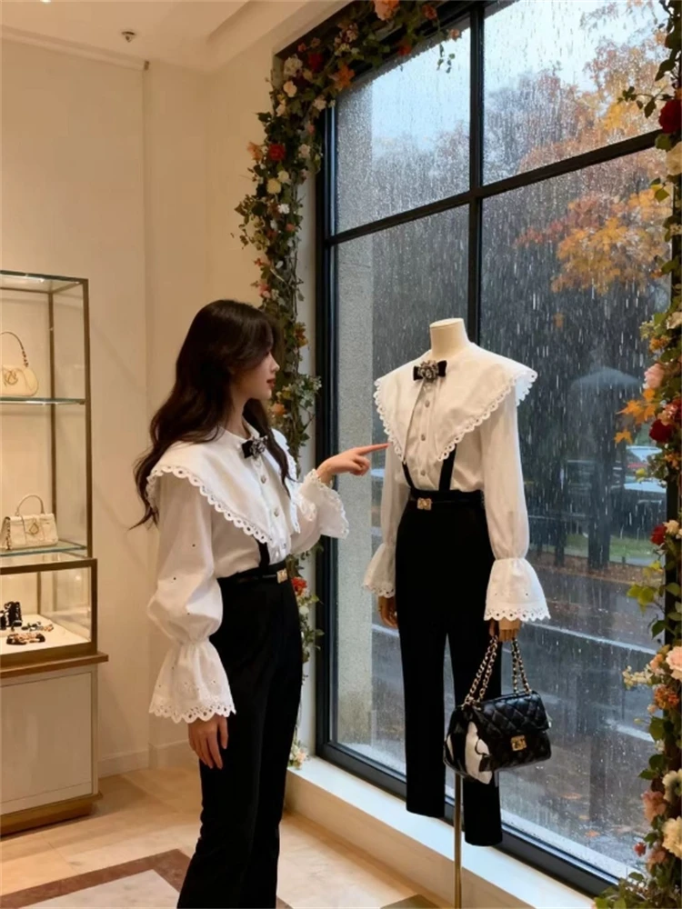 

Romantic Style Women's Shirt Set Elegant Two-Piece Early Autumn Luxury Anti-Aging Quality Overalls Casual Fashion Set