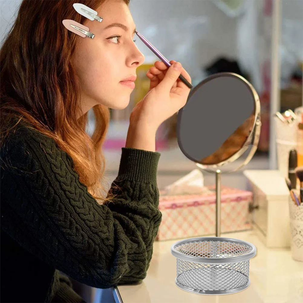 Metal Office Pen Holder Silver Desk ganizer Large Capacity Paper Clip Storage Supplies Safe Study Container