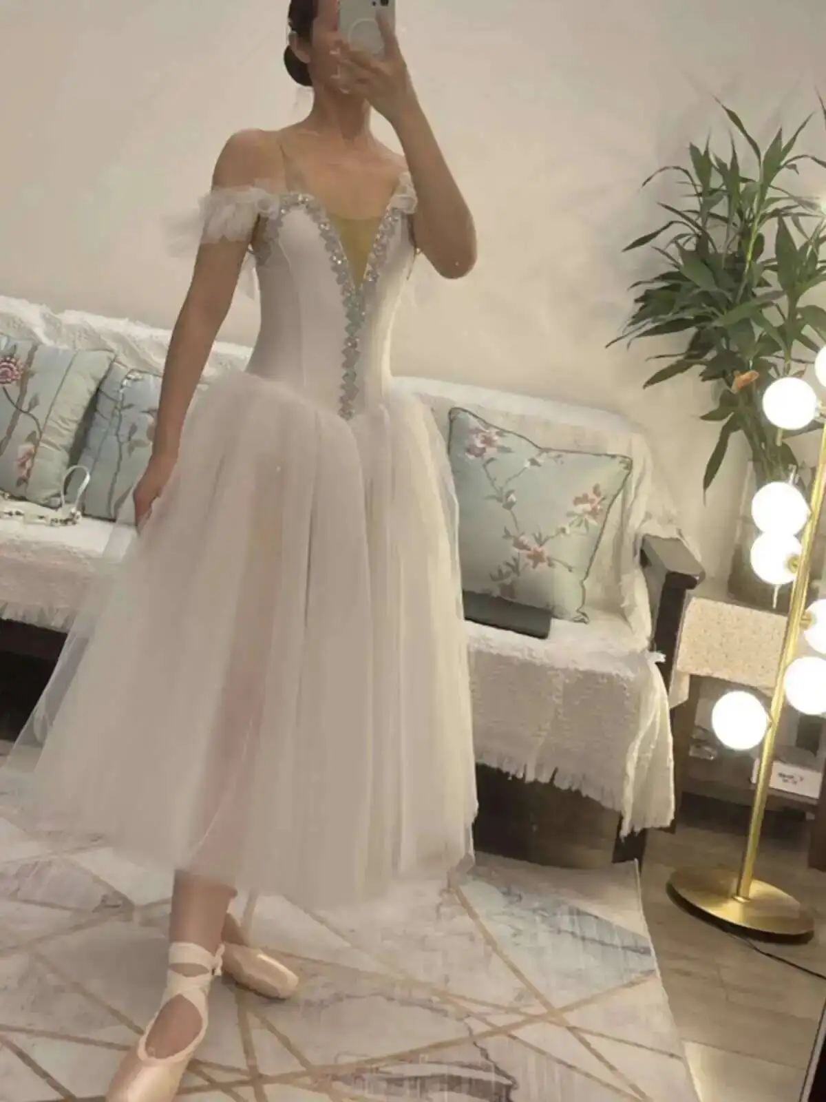 

White Ballet Performance Dress Adult Professional Dance Gauze Skirt Long Skirt Canopy Skirt Performance Dress Ballet Dress