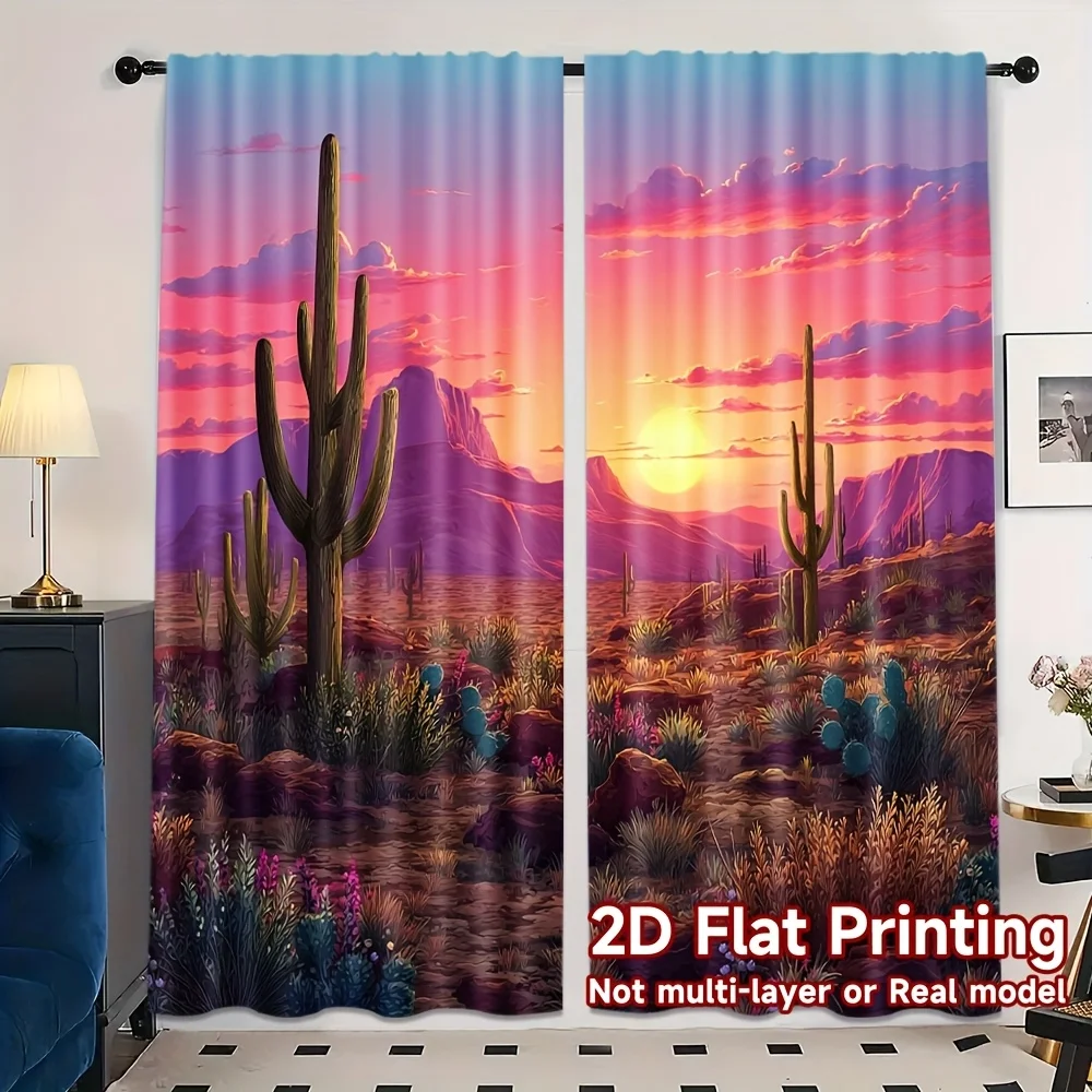 Desert Sunset Design Print Drapes Room Darkening Window Curtains for Home Decor,Rod Pocket Blackout Curtains Bedroom