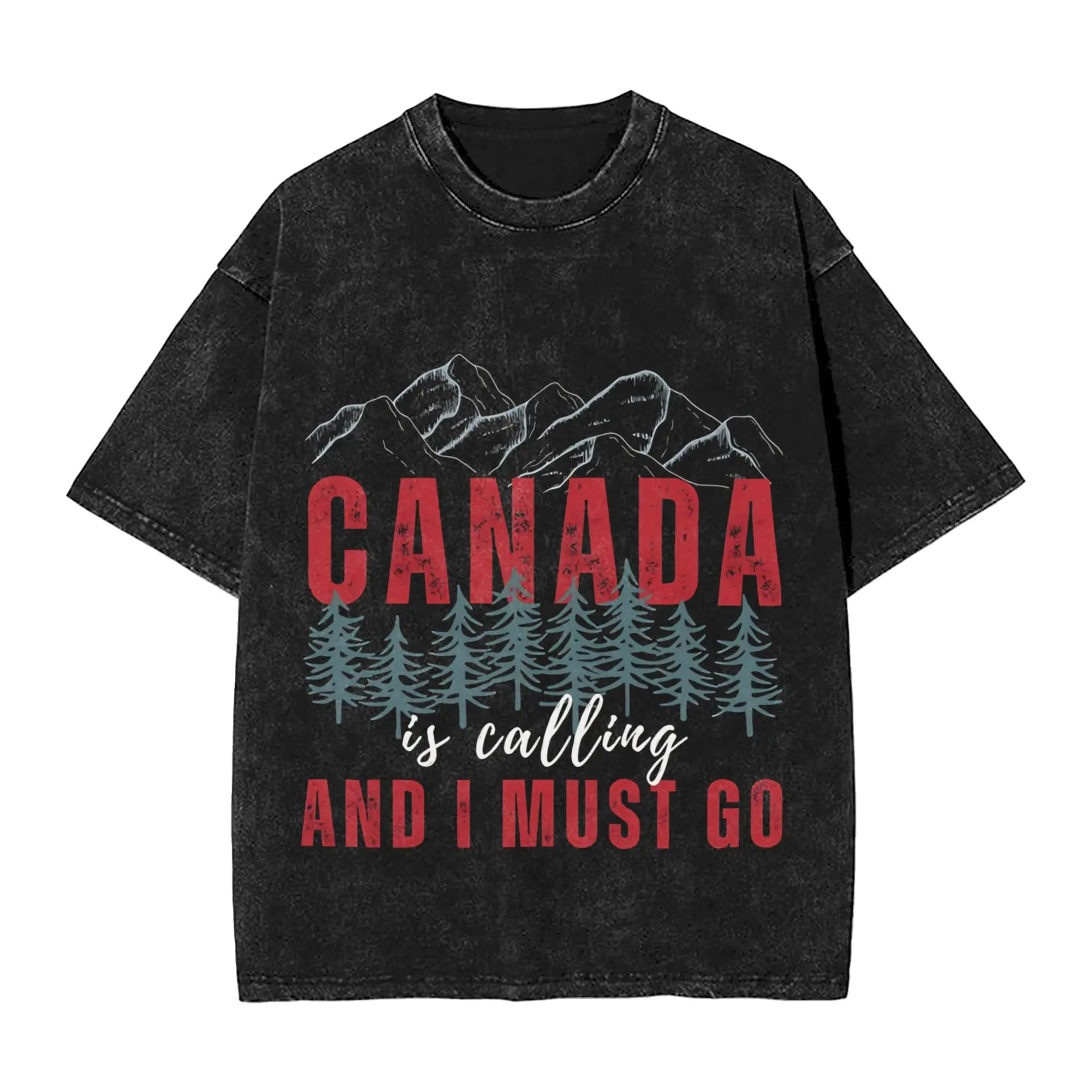 Harajuku Washed Shirts  Funny Canada Is Calling and I Must Go Flag  Outfit Novelty T-Shirts Harajuku  Streetwear Cotton