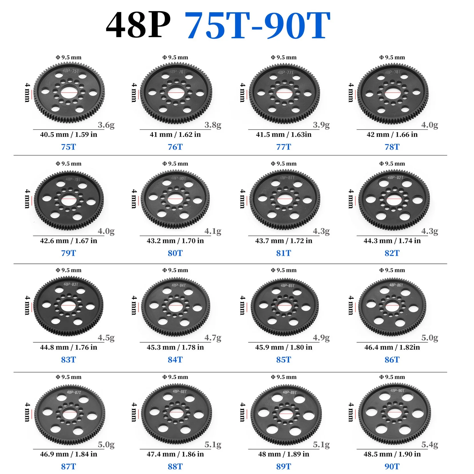 4PCS POM 48P Stirnrad Hauptgetriebe 75T 78T 82T 85T 88T 90T für 3Racing Sakura S XI XIS CS D4 D5 1/10 RC Auto Upgrade Teile