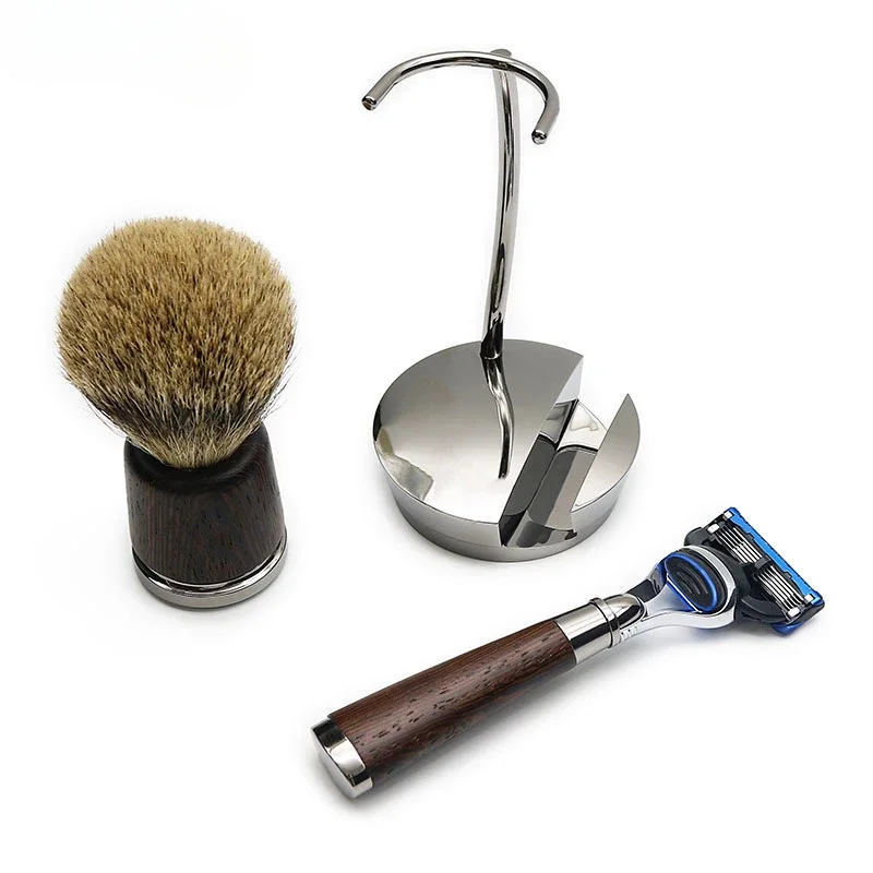 1PC Luxury Gift Shaving Set Wood Handle Shave Brush Blade Razor Beard Care Kit