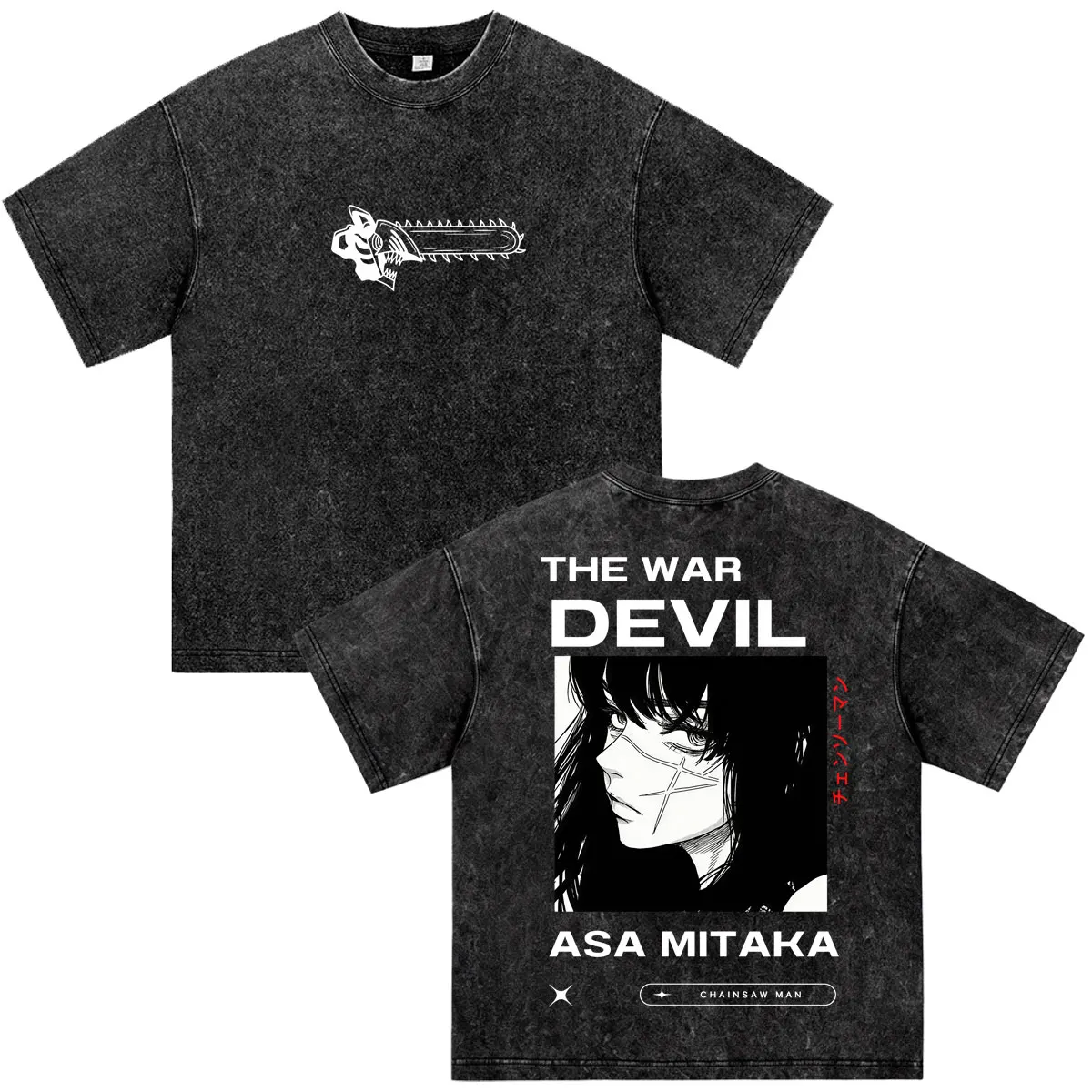 Washed Japan Anime Chainsaw Man The War Devil T Shirt Men Women Harajuku Manga Distressed T Shirts Loose Cotton Tees Streetwear