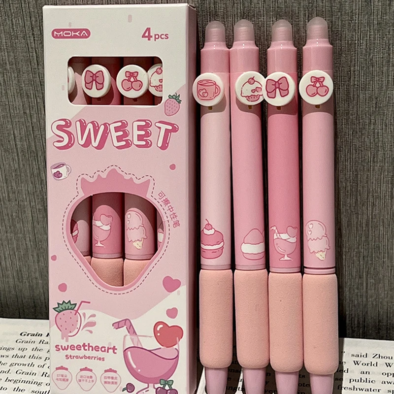 4 pezzi Kawaii Cartoon penna Gel cancellabile scrittura penna liscia ad asciugatura rapida strumento di scrittura forniture per ufficio scolastico cancelleria estetica