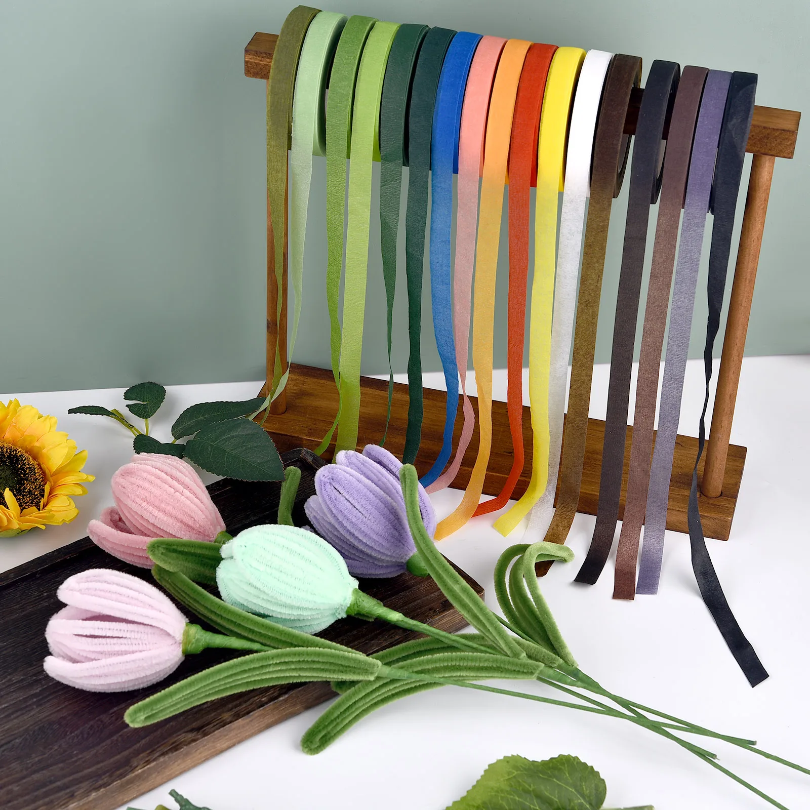 1.2cm 30 Yards Color Floral Wrapping Paper Tapes Self-Adhesive DIY Flowers Decor For Artificial Flowers Bouquet Wedding Decor