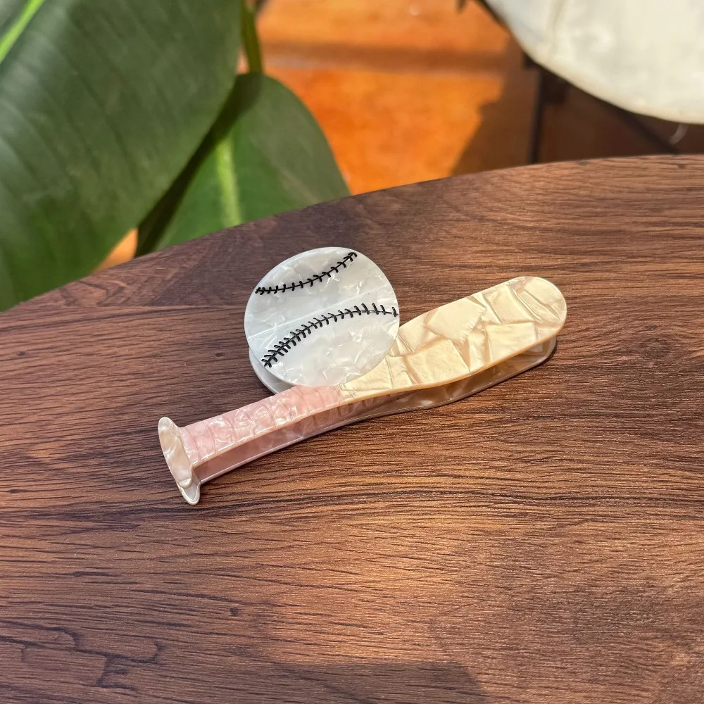 

Cute Korean Style Sport Ball Series Hair Claw Baseball Racket Splicing Hair Claw Headwear Geometry Acetic Acid Shark Clip Girls