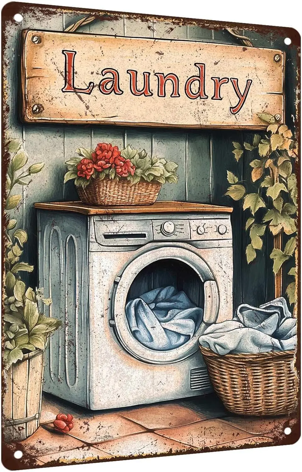 Laundry Room Decor Vintage Laundry Room Sign   Wall Art | Vintage metal laundry sign and wall decor with washer artwork for util