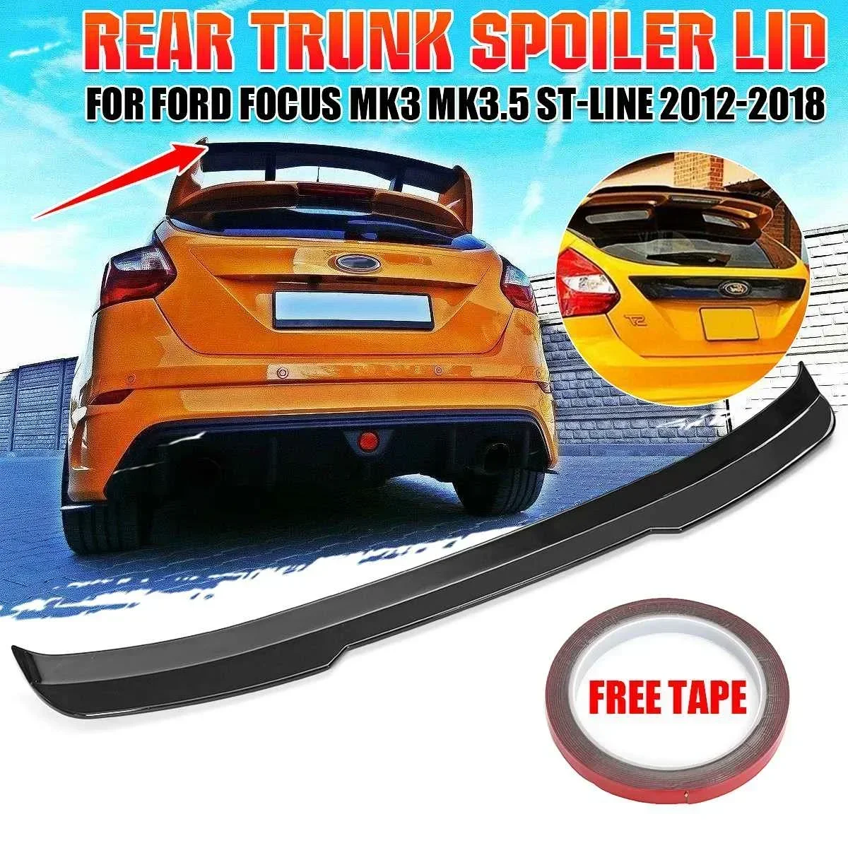 Glossy Black/Carbon Fiber Look Car Rear Trunk Spoiler Extension For Ford Focus MK3 MK3.5 ST-LINE 2012-2018 Rear Wing Body Kit