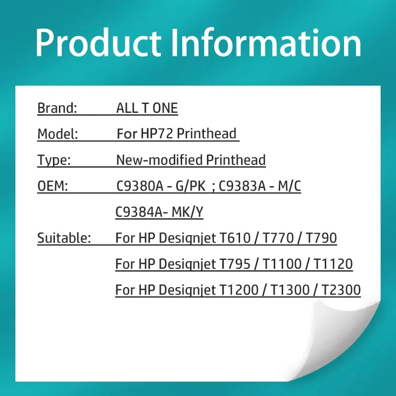 For HP 72 Printhead Print Head C9380A C9383A C9384A HP72 For HP Designjet T610 T770 T790 T795 T1100 T1300 T2300 head Cabezal