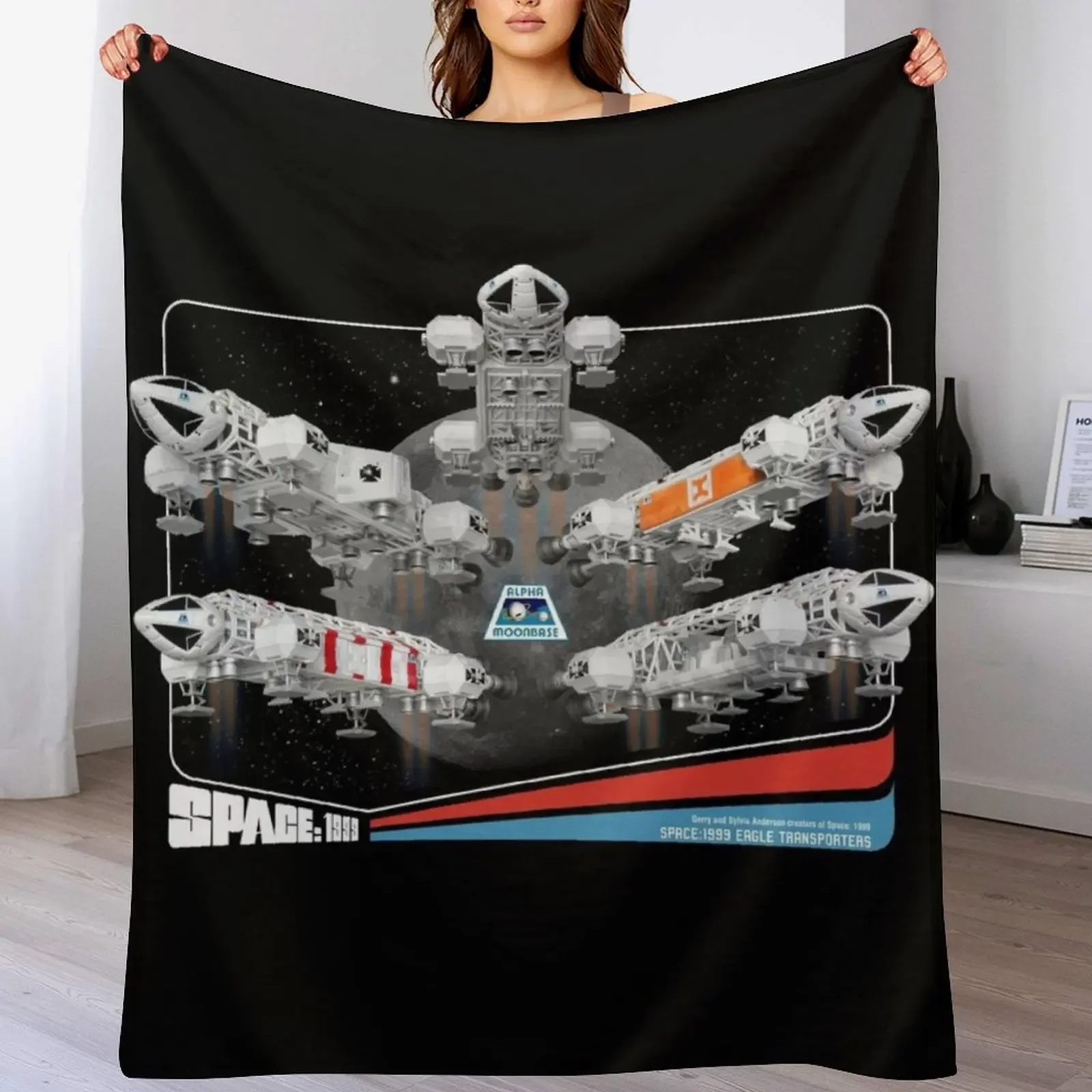 

Space 1999 Eagle Transporters - Retro Collector Card Style DARK Throw Blanket Thermal Beach for babies Blankets