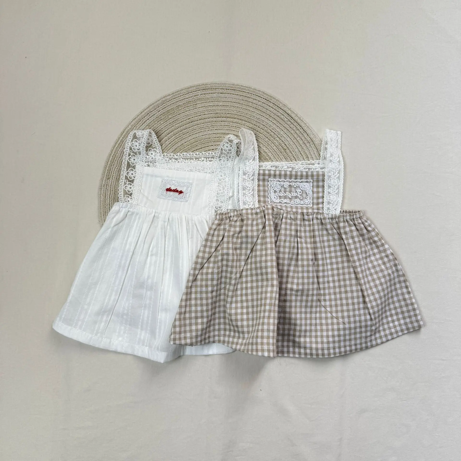 

2025 Summer Girls Casual Dresses Baby Lace Dress Plaid Solid Color Girls Dresses Flower Girl Dresses 0-24Months Baby