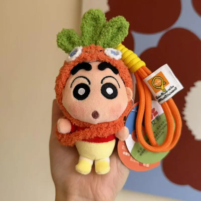 Cartoon Crayon Shin Chan Bag Pendant Plush Doll Keychain with Knitted Head Cover Soft Hanging Rope Accessory for Backpack