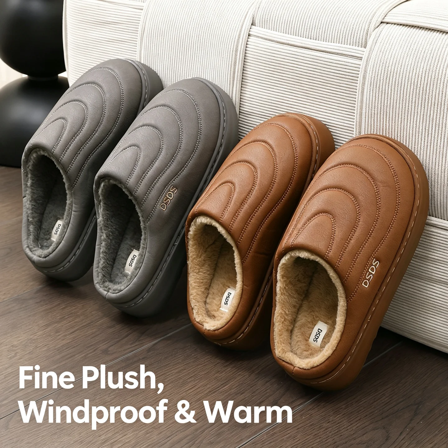 Winterwarme Plüsch-Hausschuhe, wasserdicht, rutschfest, mit dickem Fell, für drinnen und draußen, gemütliche Schuhe für kaltes Wetter, für Damen und Herren. – Detail 27
