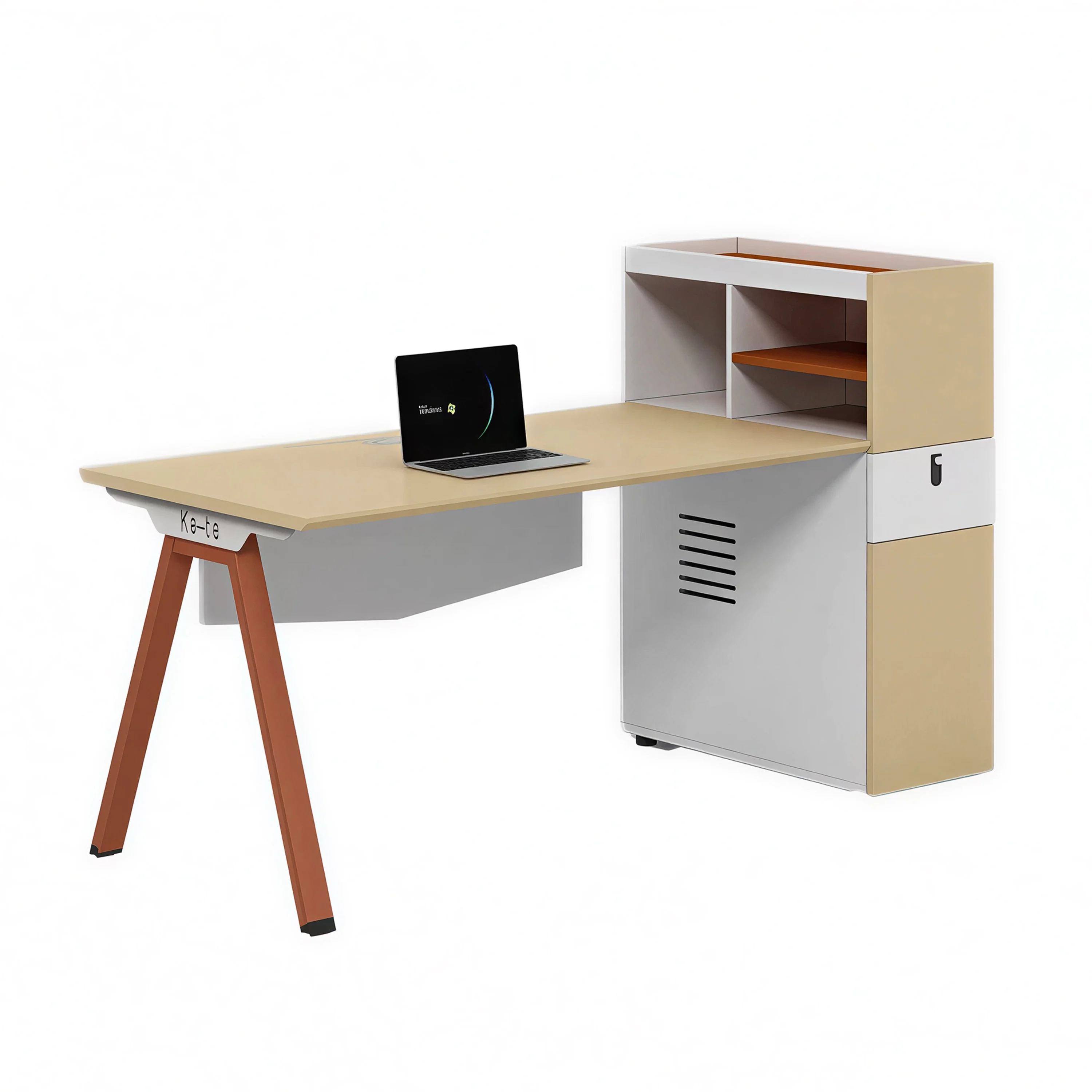 

@#Financial Office Desk with Wall Lockable Document Cabinet Smooth Edge Treatment for Small Finance Room Workstation