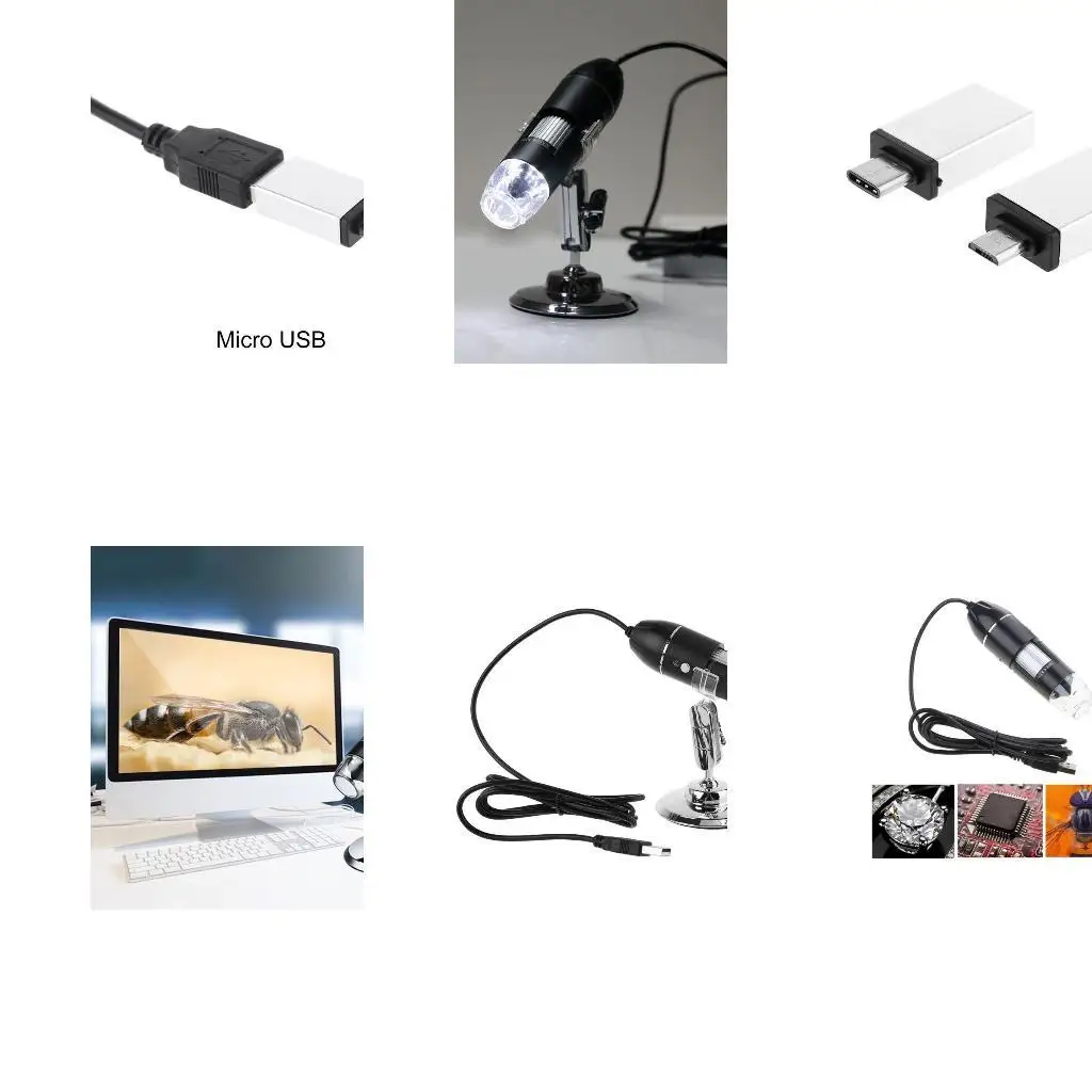 

652F Digital Camera Microscope 1600X Magnification for Androids Type-C Micro-USB Cell Phones USB Magnifier Built in 8 LED