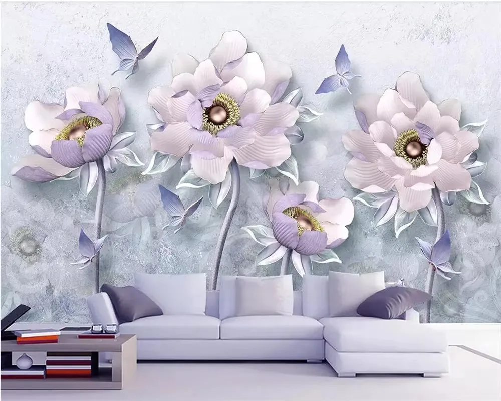 Customized size wallpaper, three-dimensional peony flower decoration painting, full house coverage, wall flower stickers mural
