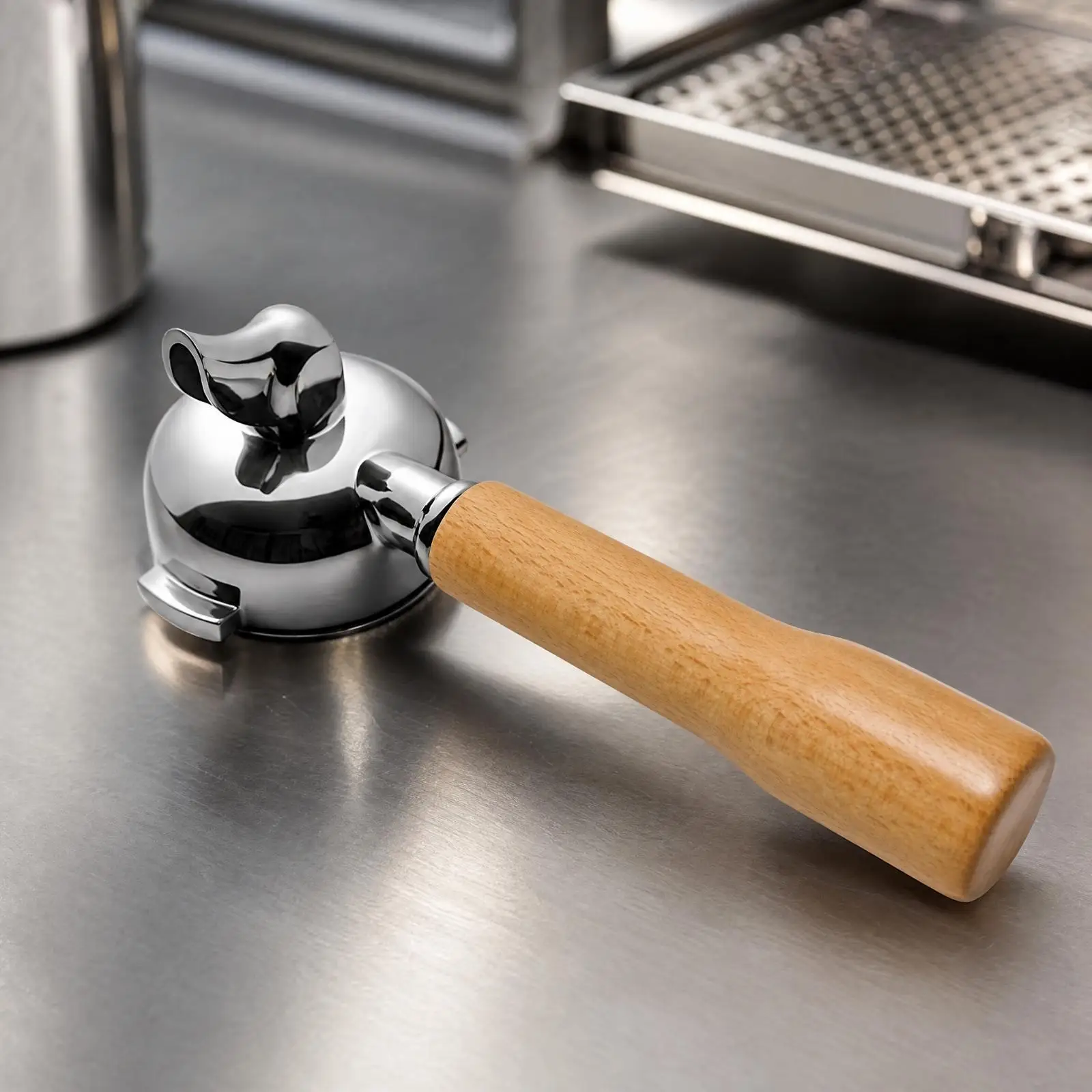 58mm Espresso Portafilter Handle with Basket Stainless Steel Wood Grip for E61 Group Head Coffee Maker