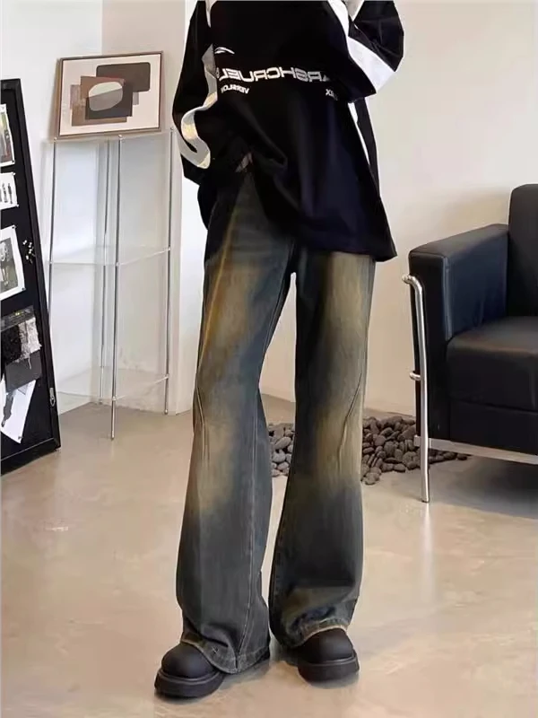 

Extra Large 300 Pounds American Retro High Street Men's Jeans Spring Autumn New Trend Loose Straight Wide Leg Pants