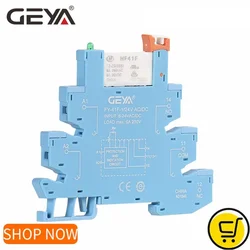 Módulo de relé delgado para riel DIN GEYA FY-41F-1, circuito de protección, relé de 6A, 12VDC/AC o 24VDC/AC, zócalo de relé, grosor de 6.2mm