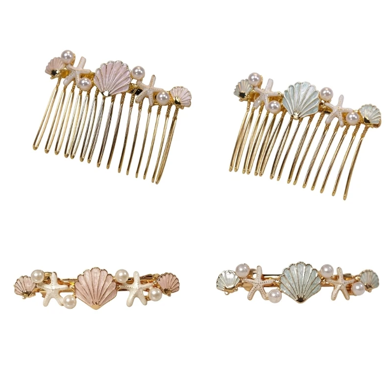 195C Shell Faux Bead Hair Accessory for Women Summer Styling