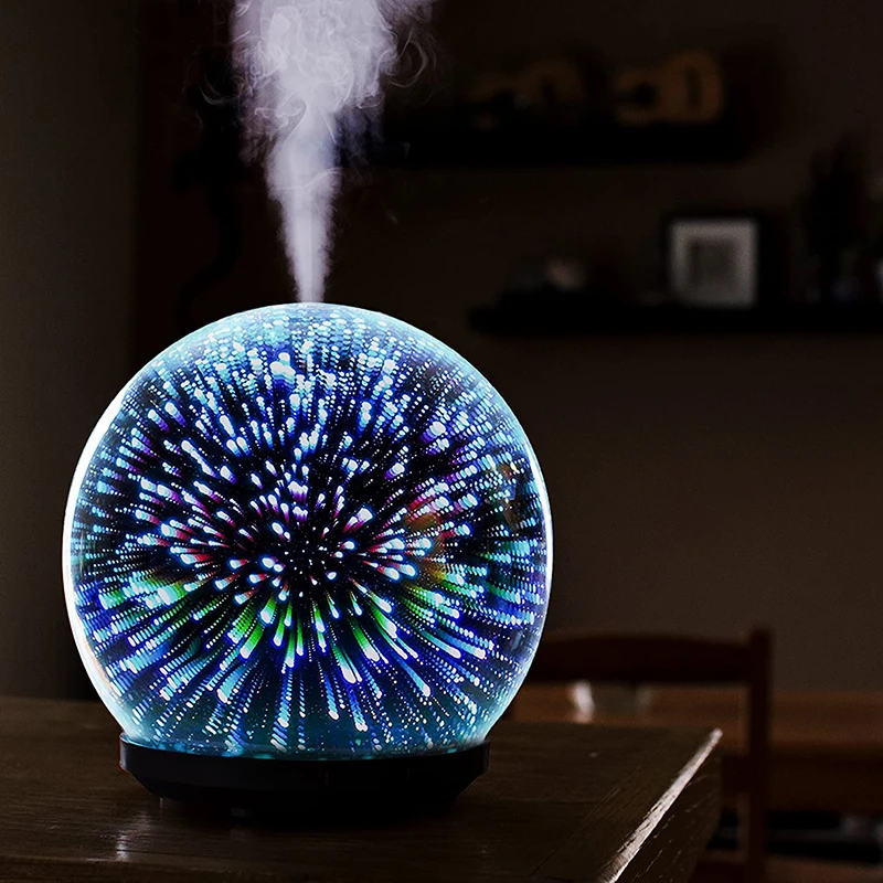 3D แก้ว Aroma Diffuser,น้ำมันหอมระเหยอัลตราโซนิคน้ำมันหอมระเหยรุ่น Air Humidifier,โหมดดอกไม้ไฟ200Ml 7สีเปลี่ยนไฟ