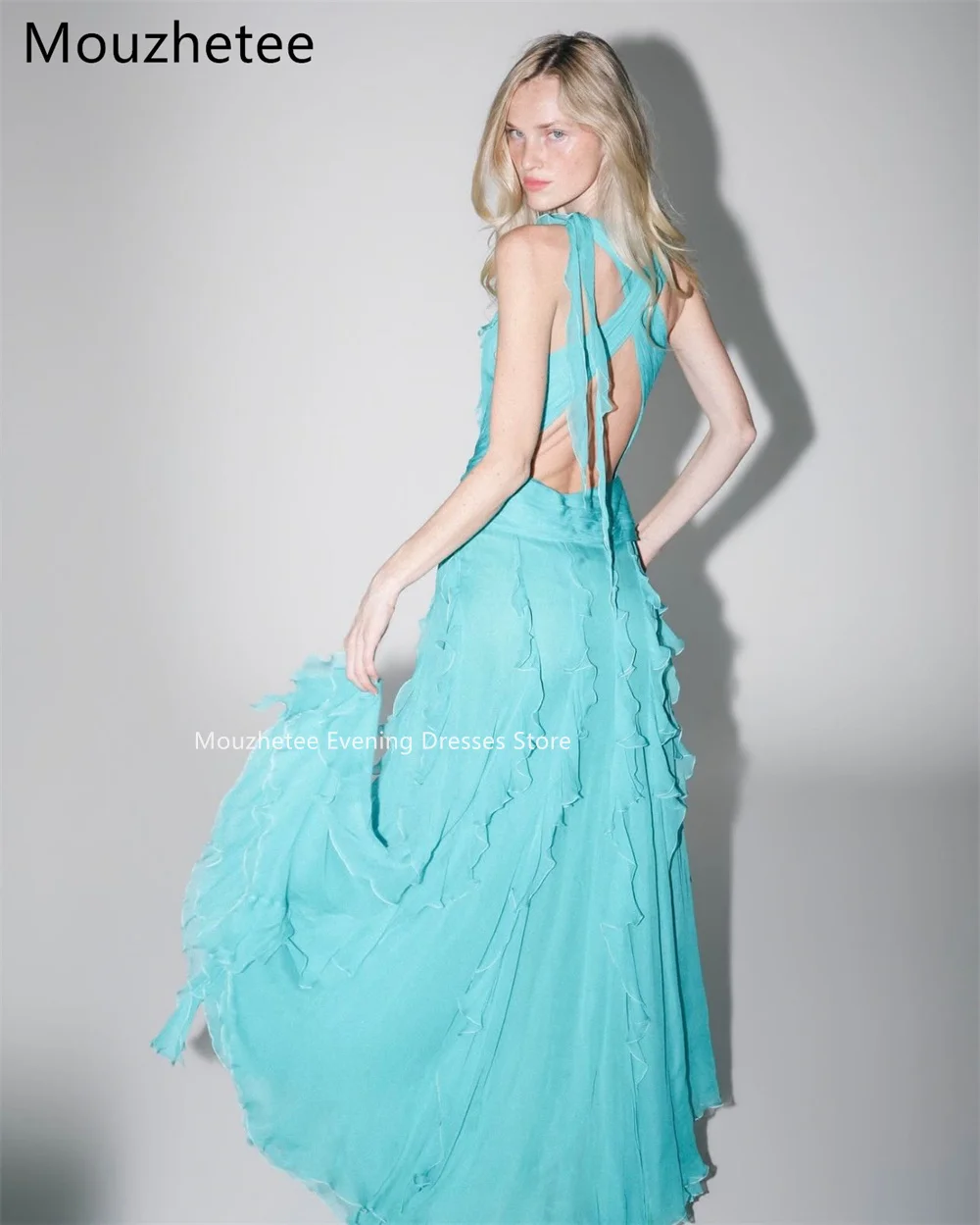 Mouzhetee Simple A-Line V-Neck Side Split Evening Dresses Formal Party Gowns product image 4