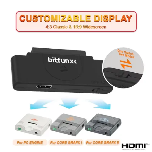 BitFunx RGB a 1080p HDMI ™ Adaptador para consola de motor PCE, compatible con convertidor de vídeo de conmutación 16:9 y 4:3 para la serie Core Grafx
