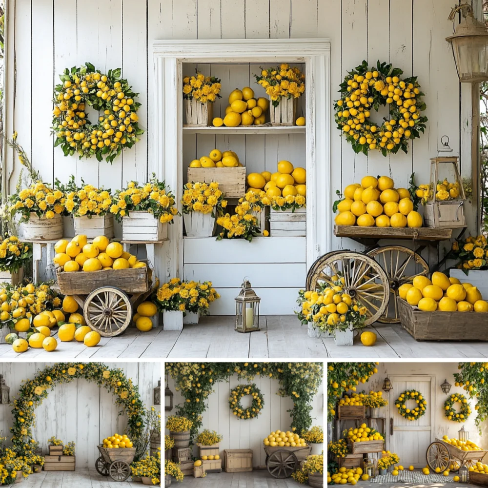 

photography background lemon wreath with green plants home door wall cover wedding holiday party dining decoration