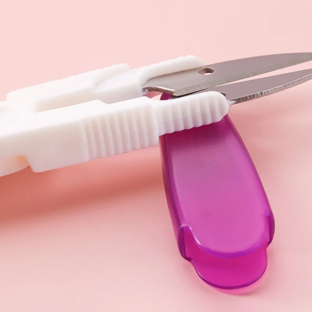 Stainless Steel U-Shaped Small Scissors Transparent Tape Covers Trimming Thread Ends Burrs Automatic Rebound Scissors Colorful