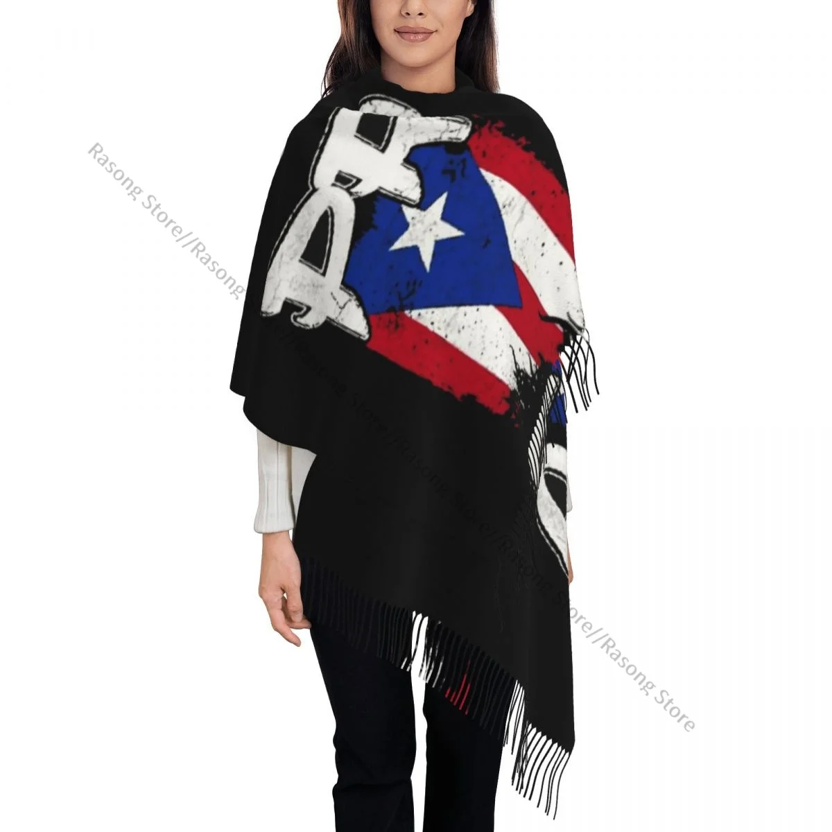 Puerto Rico Flag Winter Scarf Shawls Wrap Women Men Warm Bufanda Tassel Scarves