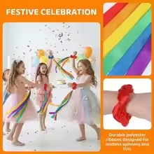 2PCS Vibrant Rainbow Dance Ribbons – Handheld Wrist Streamers for Gymnastics, Lightweight Reusable Rhythm Props & Party Decor