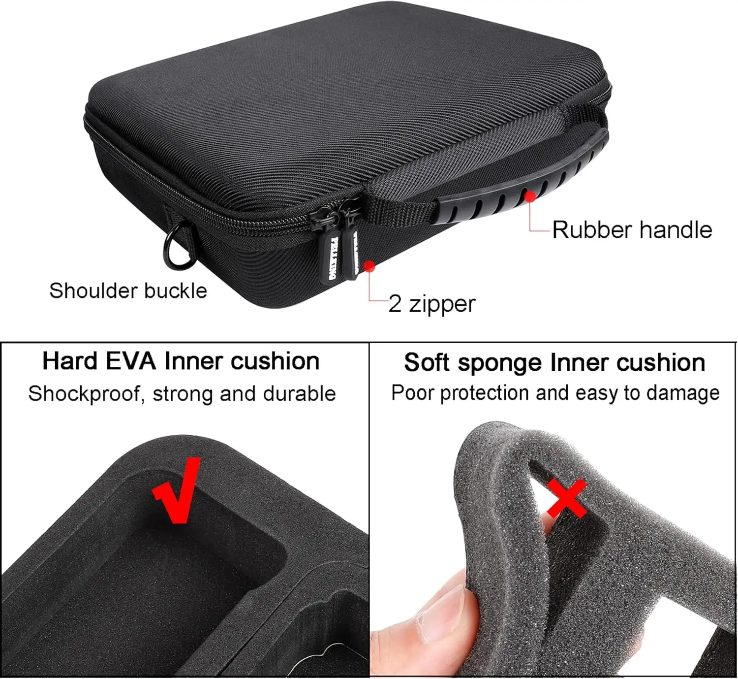 حافظة صلبة لهاتف GoPro Hero 13-7 & DJI Osmo Action 5-3، فضي/أسود، مع حقيبة كتف وحزام