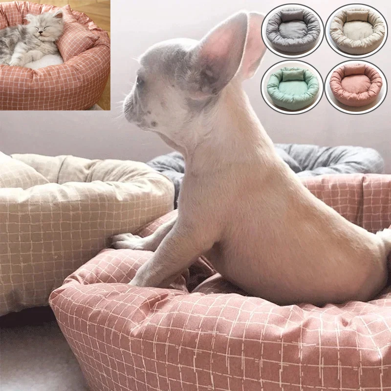 

Round Pet Beds for Dogs Cats Soft Cloth Pet Mat with Pillow Animals Sleeping Cushions Sofa Puppy Small Cat House Dog Accessoires