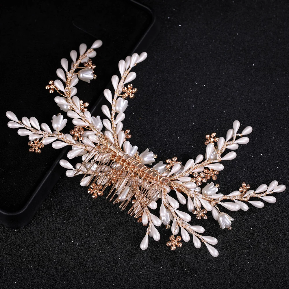 15 Teeth Tiara Comb Hair Fork with Luxurious Pearls Flowers Style Jewelry for Bridesmaid Wedding Dating Shopping