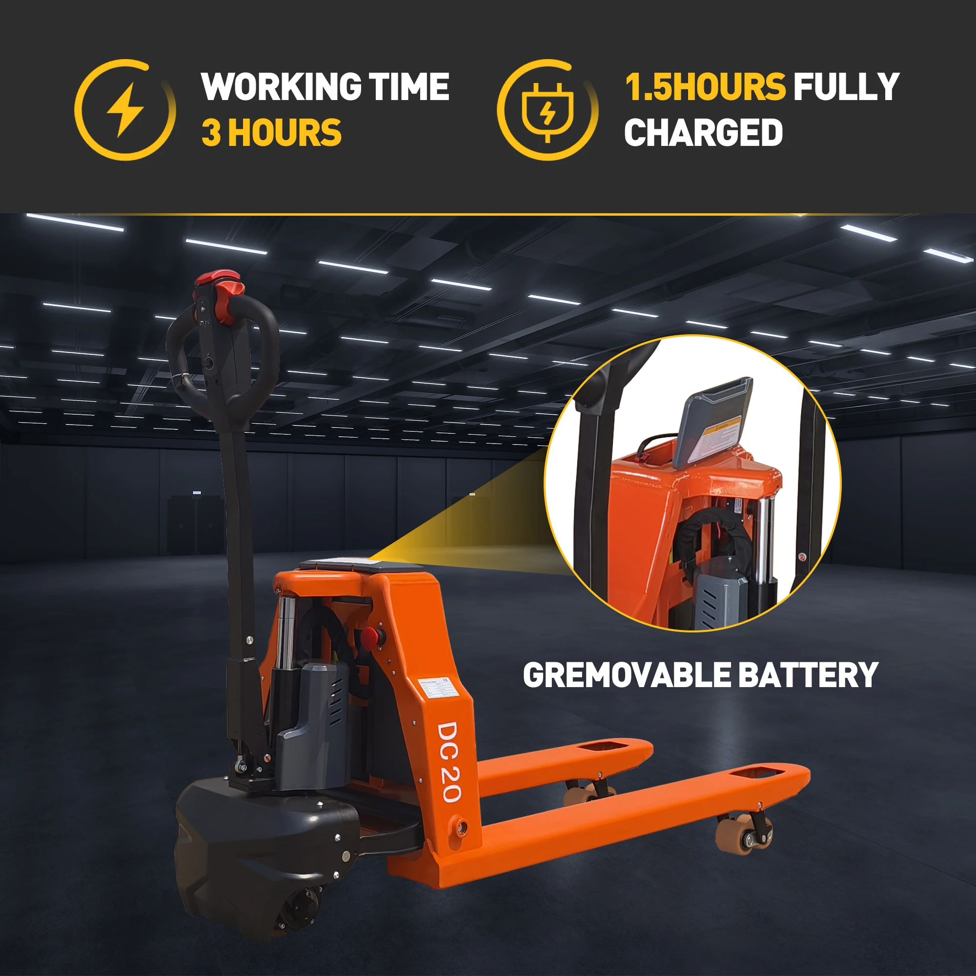 مقبس البليت الكهربائي 4400LBS فعال ومتين مع بطارية ليثيوم 48 بوصة × 27 بوصة 48 فولت للتخزين الداخلي #4