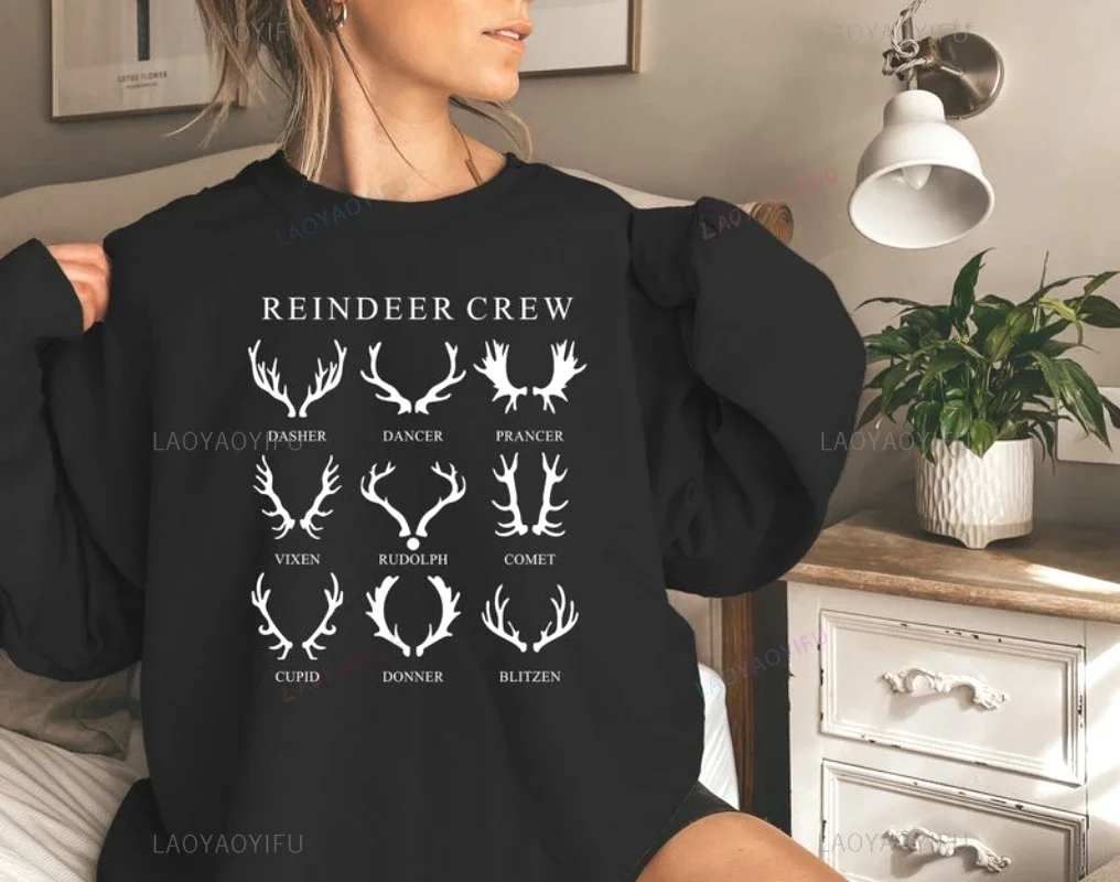 

Christmas Reindeer Crew Hoodie Reindeer Shirt Christmas Deer Jumper Xmas Jumper Humor Style Round-neck Pullover Women Clothes