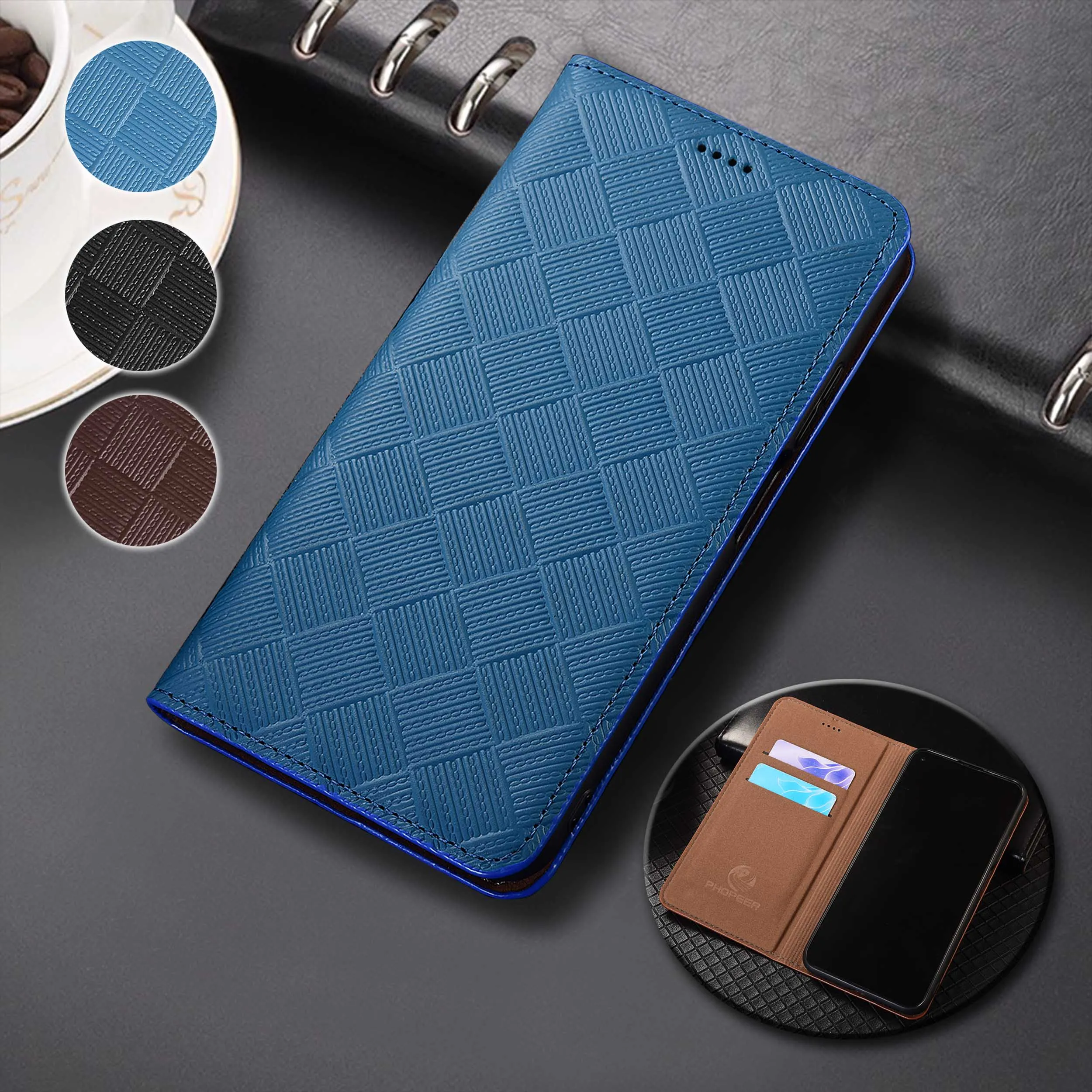 

For Huawei Enjoy 10 10S 10E 20 20E 50Z 60 60X 70 70X 70S Pro Plus Knit Pattern Of Genuine Leather Wallet Flip Phone Cover Case