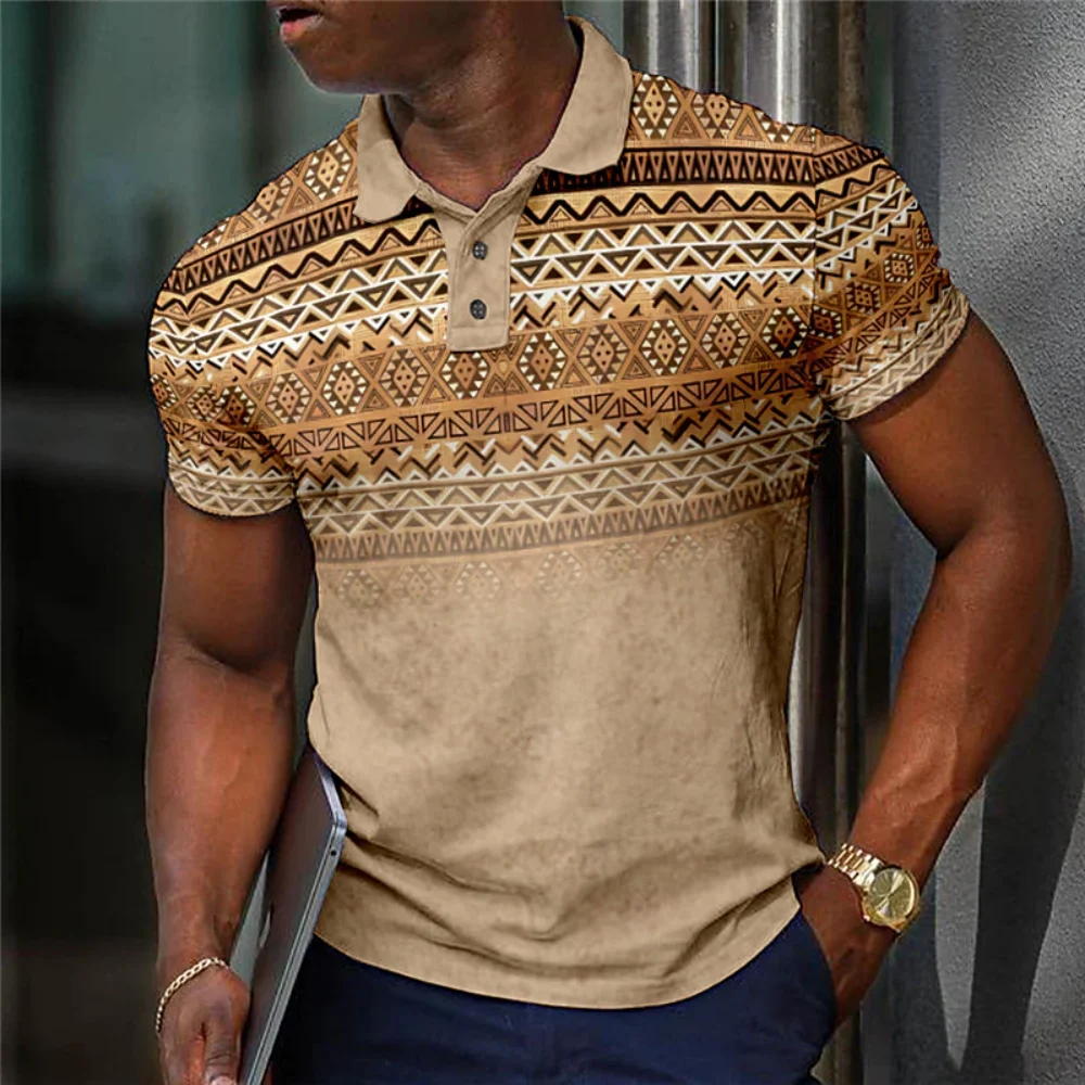 Men\'s Lapel Polo Shirt Graphic Prints Geometry TurndownOutdoor Street Short Sleeves Print Cloth Apparel Sports Fashio Streetwear