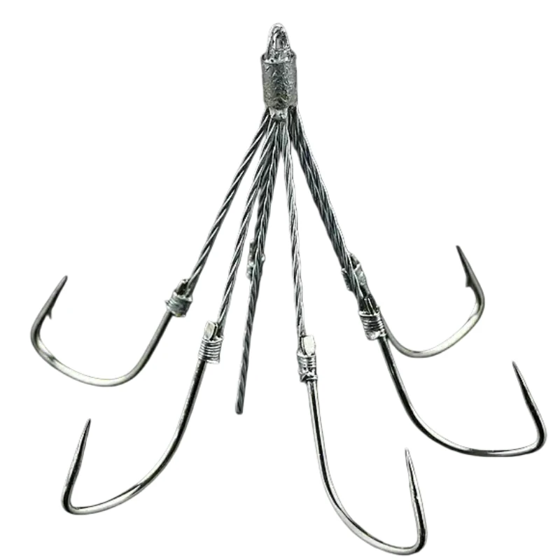 

High Carbon Steel Handmade Treble Anchor Hook Weighted Steel Wire 6-Prong 8-Prong Jig Head Hook Freshwater Snagging Fishing Hook