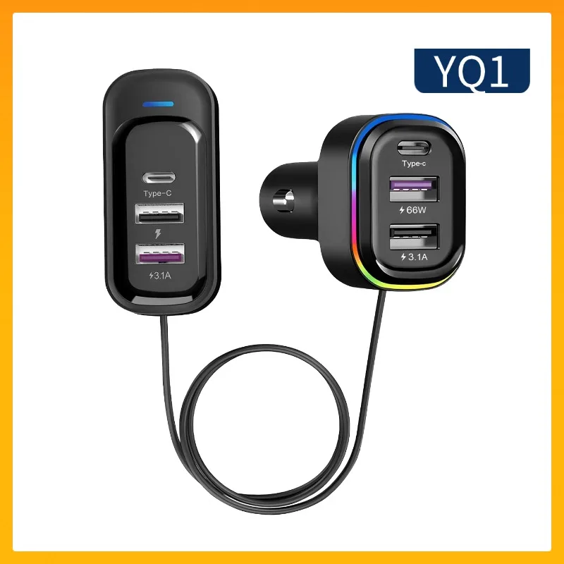 Carregador rápido para carro de 6 portas com 3 portas de extensão do banco traseiro Adaptador USB multidispositivo para telefones e eletrônicos Accesso interno do carro