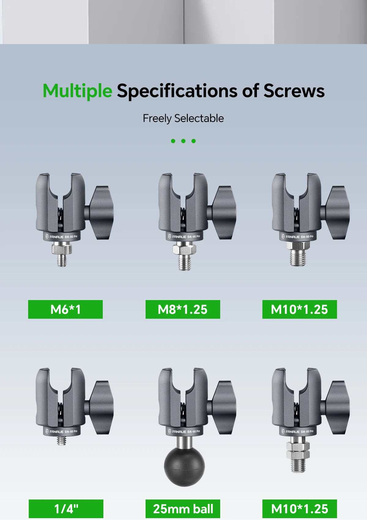 FANAUE Schwenkarm-Halterung Kompatibel mit 1 Zoll Kugelhalterung mit M6/M8/M10/1/4 Zoll Schraube/25mm Kugel für Fahrrad- und Motorradkameras – Detail 2