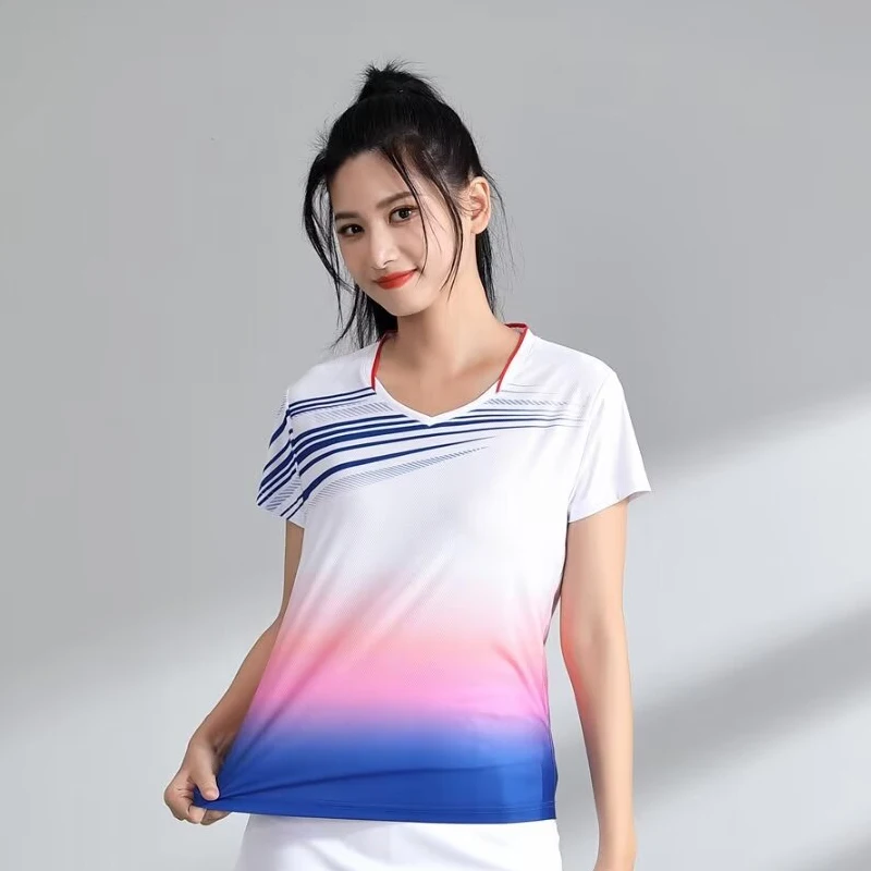 New White Tennis Shirt Badminton T-shirt for Women Quick Dry Summer Short Sleeve Volleyball Table Tennis Uniform Tops