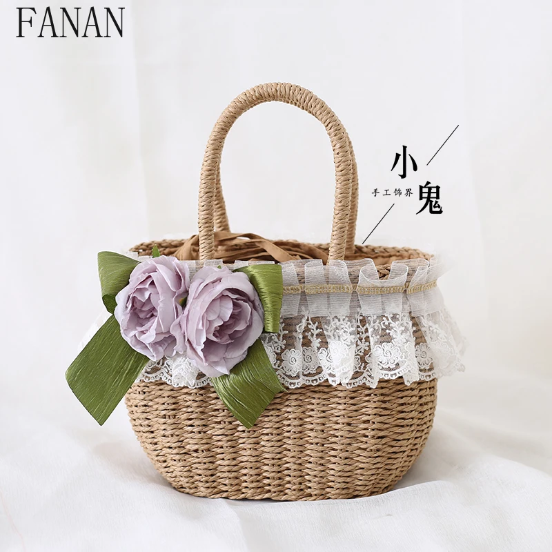 

Fashion Ladies Woven Bag 2025 New Vacation Summer Basket Making Handbag Female Weet Cute Lolita Style Women's Baskets